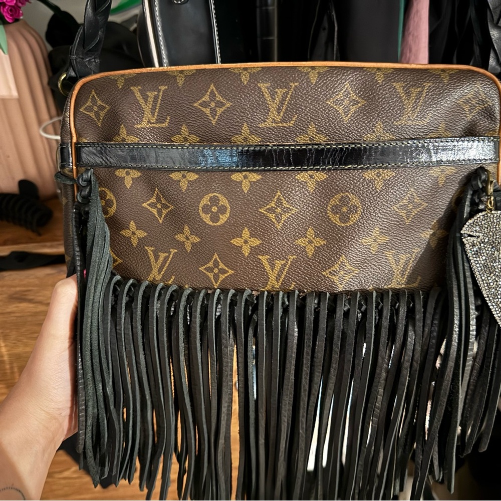 Vintage Boho Riviera Black Crossbody Bag with Fringe
